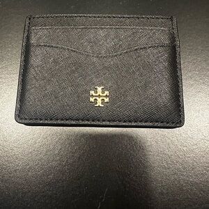 Tory Burch Emerson Slim Black and Gold Card Holder
